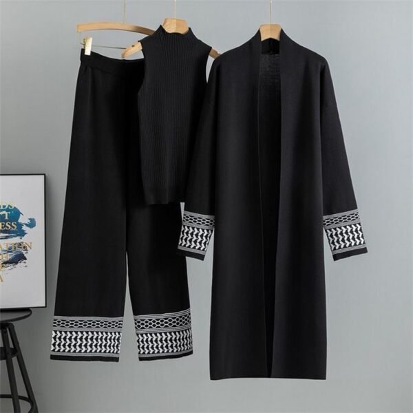 Ensemble 3 Pièces Tricot (Pantalon + Débardeur + Cardigan Long)